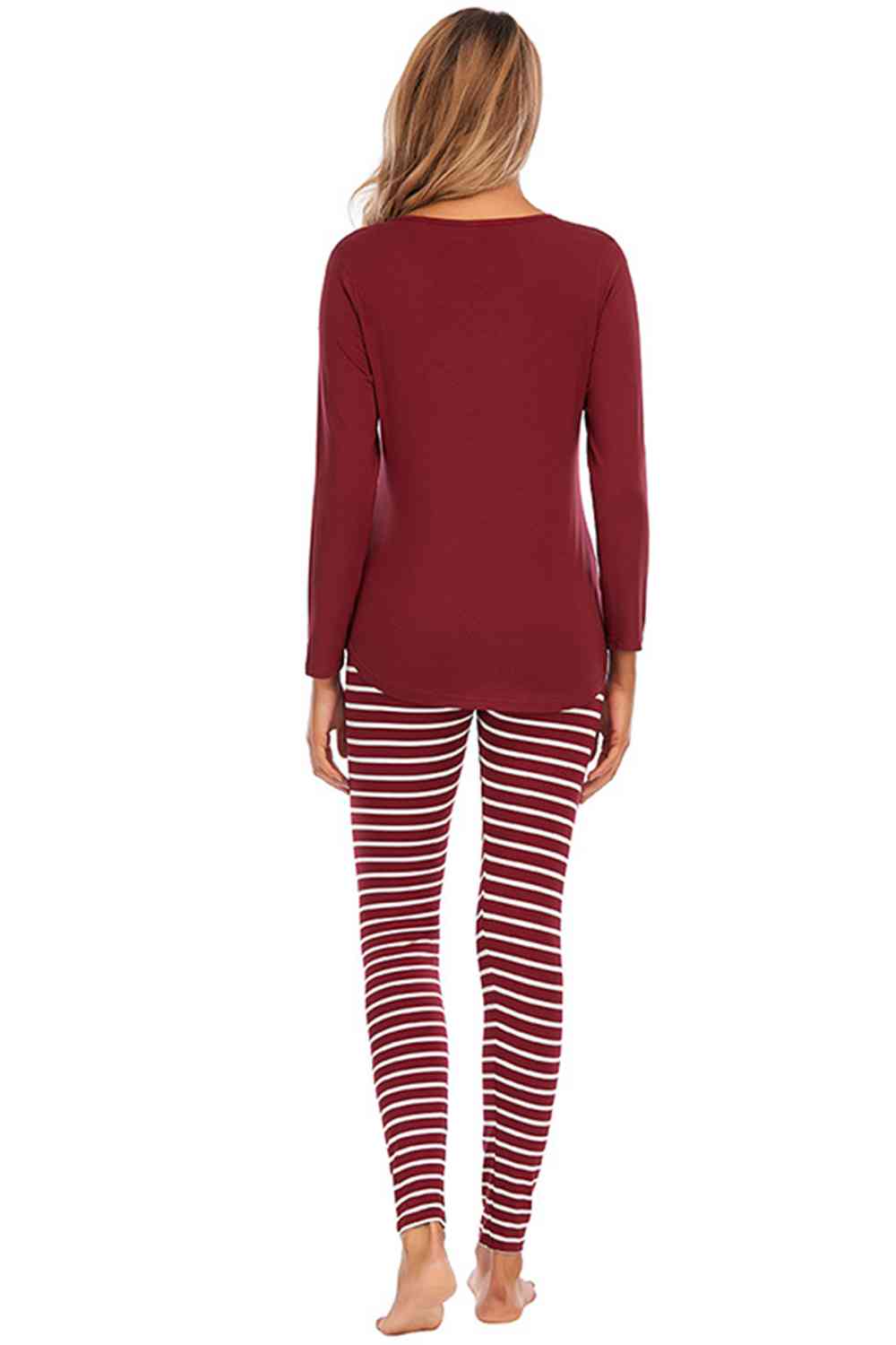 DEER Graphic Round Neck Top and Striped Pants Set