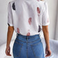 Feather Print Lapel Collar Puff Sleeve Shirt