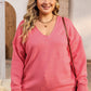 Plus Size V-Neck Dropped Shoulder Sweater