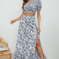 Full Size Printed Asymmetrical Cropped Top and Split Skirt Set