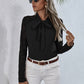 Tie Neck Spliced Lace Long Sleeve Top