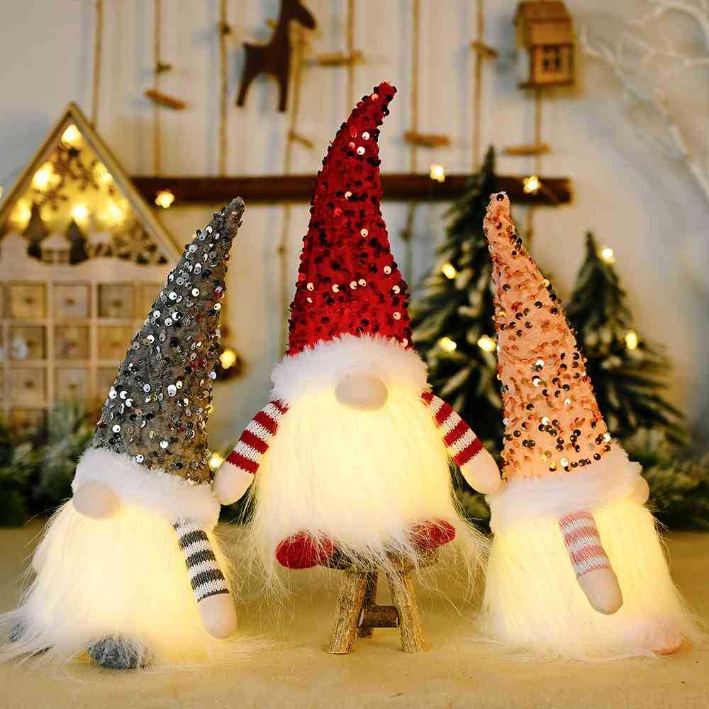 Winter Christmas Sequin Light-Up Faceless Gnome