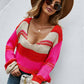 Color Block Scoop Neck Dropped Shoulder Sweater
