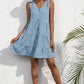 SUMMERLEA Decorative Button V-Neck Tiered Sleeveless Dress