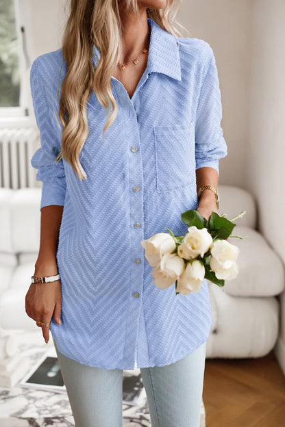 SoComfy Collared Neck Long Sleeve Pocketed Shirt