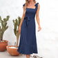Square Neck Tie Strap Midi Dress