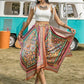 Printed High Waist Handkerchief Hem Skirt