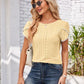 Eyelet Round Neck Petal Sleeve T-Shirt