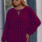 Plaid Tie Neck Balloon Sleeve Blouse