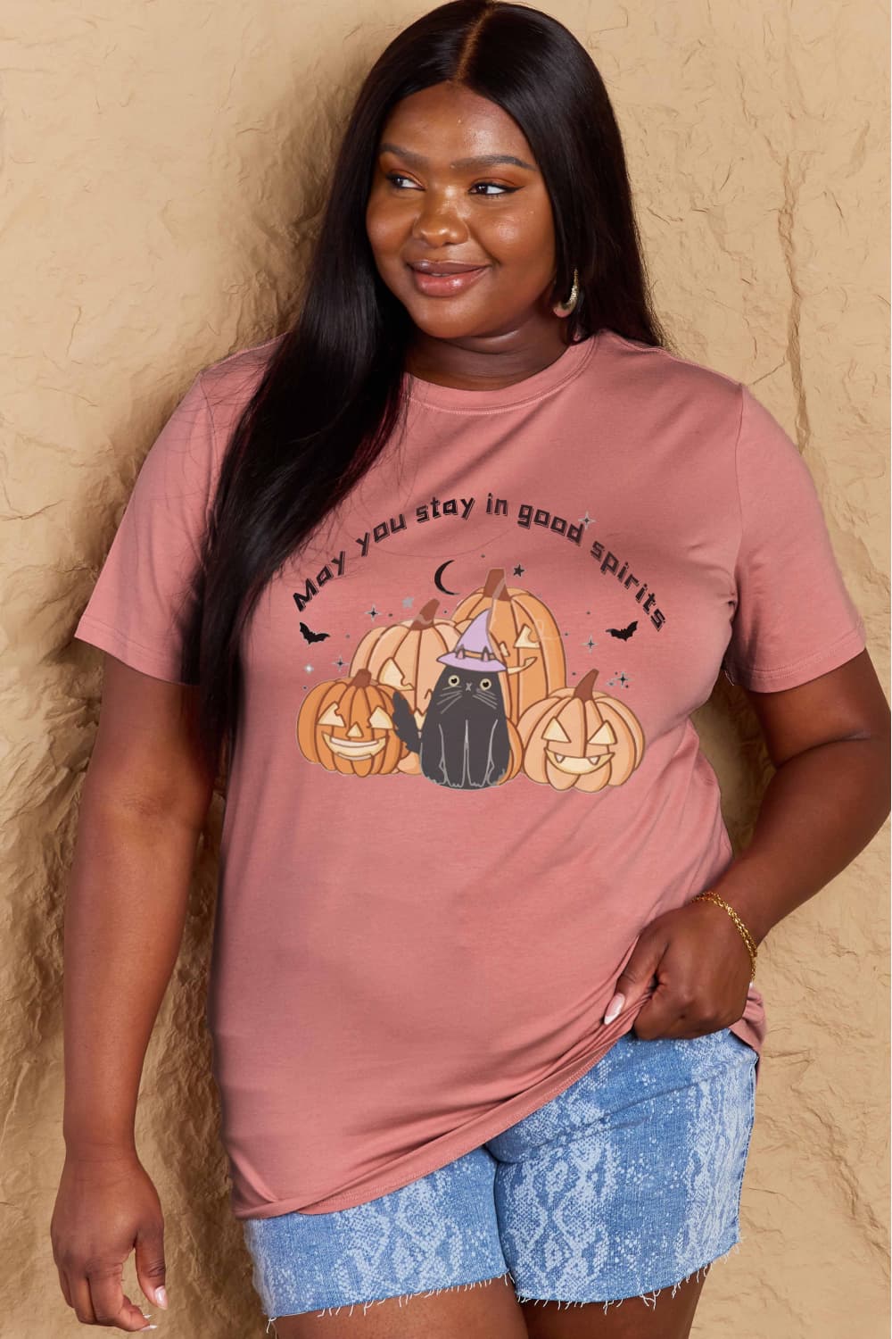 Simply Love Full Size Halloween MAY YOU STAY IN GOOD SPIRITS Graphic Cotton T-Shirt