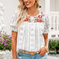 LAQUITETA Embroidered Round Neck Flounce Sleeve Blouse