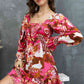 Floral Square Neck Flounce Sleeve Dress