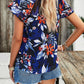 Printed Ruffled Mock Neck Blouse