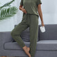 Full Size Round Neck Short Sleeve Top and Pants Set