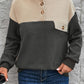 Color Block Quarter Button Dropped Shoulder Sweatshirt