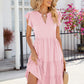 Ruched Notched Cap Sleeve Dress
