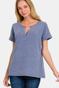 Zenana Notched Short Sleeve Waffle T-Shirt - Brand Zenana *