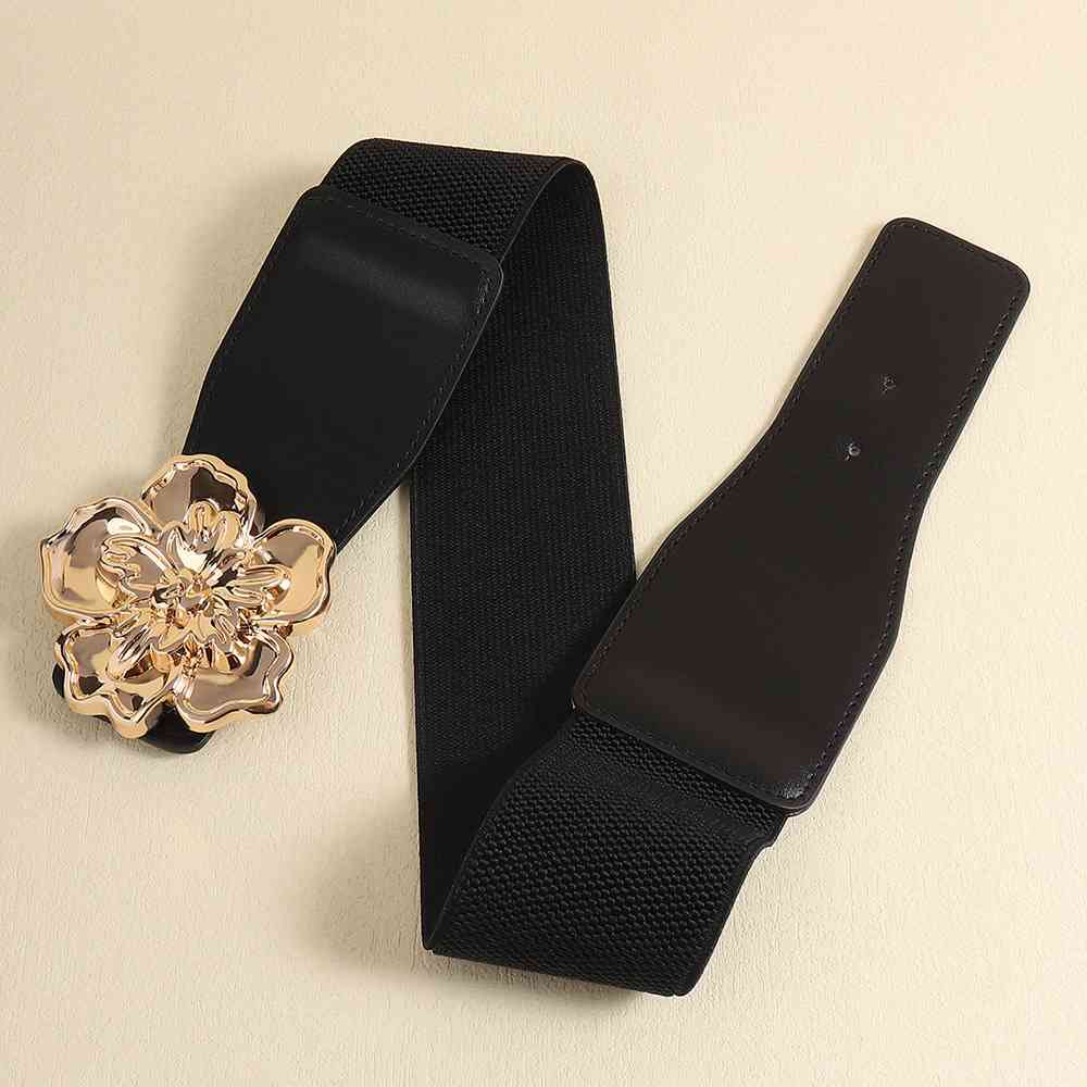 Chic Woman Flower Alloy Buckle Elastic Belt