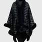 Savannah Jay One Size Checkered Faux Fur Trim Poncho