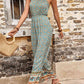 Green Bohemian Spaghetti Strap Low Back Jumpsuit