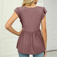 Full Size V-Neck Flutter Sleeve Babydoll Blouse
