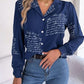 Letter Printed Button Up Long Sleeve Blouse