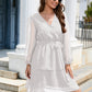 SO CUTE Full Size Surplice Neck Swiss Dot Tie Belt Layered Dress