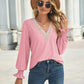 Full Size V-Neck Eyelet Flounce Sleeve Blouse