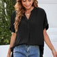 Ruched Notched Short Sleeve Blouse