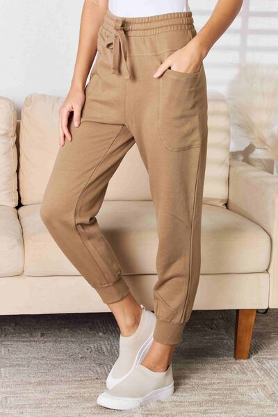 RISEN High Rise Mocha Relaxed Joggers