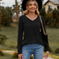 Full Size Ribbed V-Neck Long Sleeve Tee