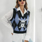 SoGoth Skull Geometric V-Neck Black Sweater Vest