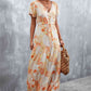 Full Size Floral Buttoned Drawstring Waist Tiered Dress