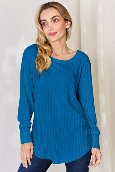 Basic Bae Full Size Ribbed Round Neck Slit T-Shirt *