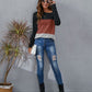 Color Block Round Neck Long Sleeve T-Shirt