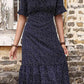 Polka Dot Tie Front Ruffled Midi Dress
