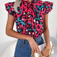 Leopard Tie Neck Cap Sleeve Blouse