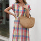 Plaid Round Neck Cap Sleeve Dress