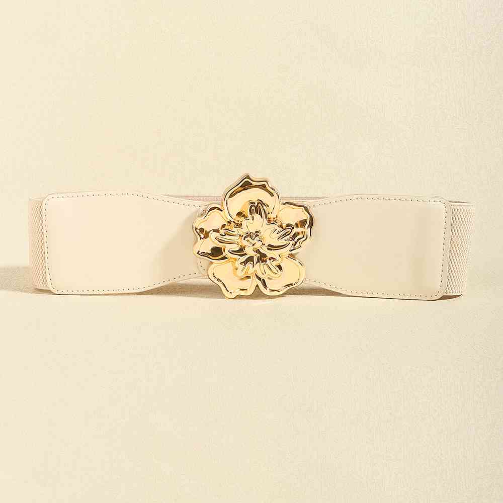 Chic Woman Flower Alloy Buckle Elastic Belt