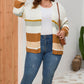 Plus Size Color Block Long Sleeve Cardigan