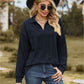Collared Neck Cable-Knit Long Sleeve Blouse