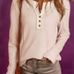 Buttoned Notched Neck Long Sleeve Top