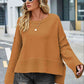 Round Neck Dropped Shoulder Slit Sweater