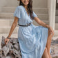 Tie Neck Balloon Sleeve Tiered Dress