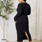 Culture Code Full Size Ribbed Long Sleeve Midi Slit Dress