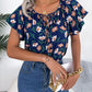 Floral Tie Neck Flutter Sleeve Blouse