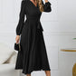 Full Size V-Neck Long Sleeve Tie Waist Midi Dress