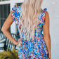 Abstract Print Ruffle Shoulder Top