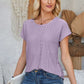 Eyelet Round Neck Rolled Short Sleeve T-Shirt