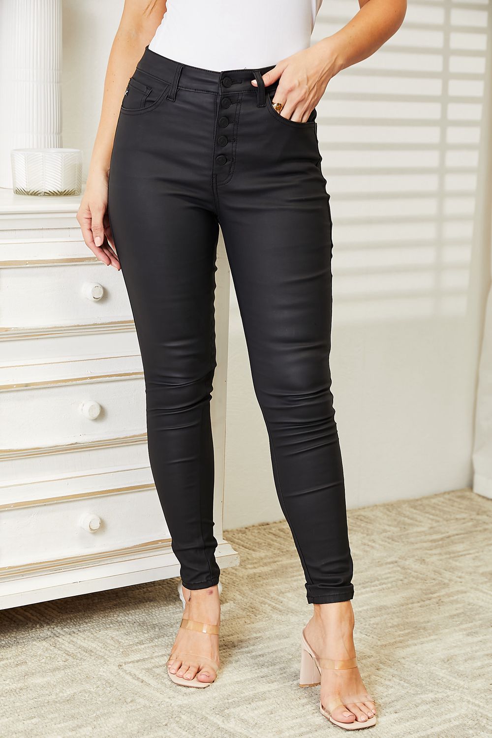 Kancan Full Size High Rise Black Coated Ankle Skinny Jeans *